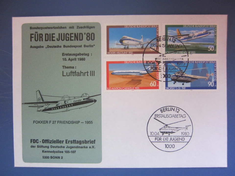 FDC Germany Berlin 1980  Youth stamps " Aviation " - Image 1 of 1