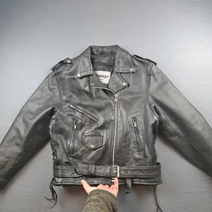 Vintage UNIK Black Leather Jacket Biker Motorcycle Youth Size 12 Black - Picture 1 of 20