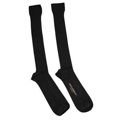DOLCE & GABBANA Socks Black Viscose Logo Over The Calf Accessory s. Tag L 60usd - Image 1 of 3