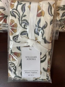 NEW Williams Sonoma Large Scale Floral Block Print Dinner Napkins Set of 4 NWT - Picture 1 of 5