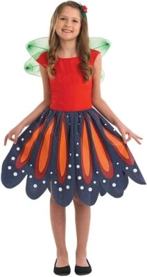 Girls Red Fairy Costume & Wings Kids Woodland Spirit Dress Fairy Tale Halloween - Image 1 of 4