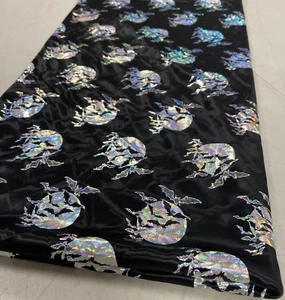 Sheer Metalic Halloween Fabric 2 Yds 14" x 43" Black & Silver Moons/Bats - Picture 1 of 8