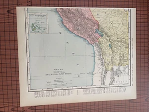 Antique South America Color Map 1890s West Ecuador, Peru, and Bolivia, Galapagos - Picture 1 of 6