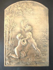 FRANCE-c.1900- THE 2 CHERUBS-BRONZE - ART NOUVEAU CAST by COUDRAY 227 X153 MM - Picture 1 of 3