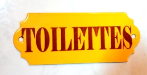 PLAQUE DE PORTE EMAILLEE Toilettes Jaune Orangé EMAIL VERITABLE FABR. EN FRANCE - Imagen 1 de 1