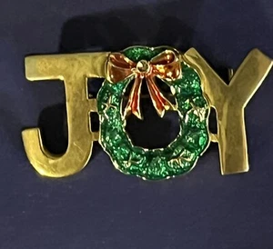 Vintage Gold Tone “JOY” Brooch Pin  Enameled “O” as Wreath - Picture 1 of 2