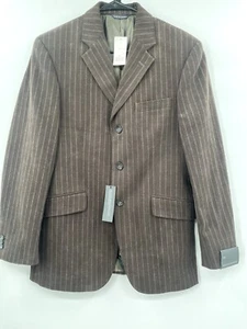 Banana Republic 38S Chalk Stripe Flannel 100% Cotton Stretch Tweed Suit Jacket - Picture 1 of 13
