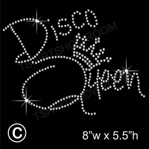 'Disco Queen' Rhinestone Transfer Hotfix Iron on Appliqué with Free Gift - Picture 1 of 6