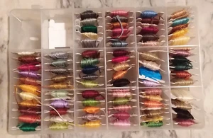 Lot of 80+ Embroidery MULTI-COLOR Floss on Cards in Organizer Storage Box - Picture 1 of 7