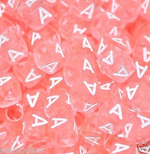 wholesale 1000 pcs translucent 6 mm pink cube with white vowel letter A E I O - Picture 1 of 5