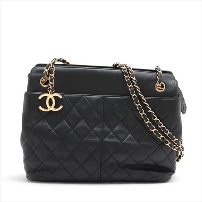 Chanel Matelasse Lambskin Chain Shoulder Bag Black Gold Metal Fittings 1XXXXXX - Image 1 of 4