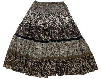 Maxi Falda Chicos 2 Niveles Pull on Remolino Seda Estampado Animal Mixto Marrón L Transparente  Foto 1 de 4