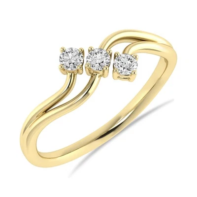Elegant Swirl Three-Diamond Ring 0.20 Ct Round Natural Diamond Ring 10K Gold - Image 1 of 4