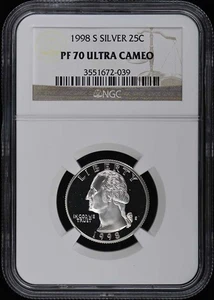 1998 S SILVER Washington Quarter 25C NGC PR70DCAM - Picture 1 of 2
