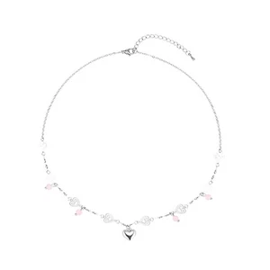 Pink Crystal Heart Pendant Necklace Elegant Collar Choker Fashion Jewelry - Picture 1 of 7