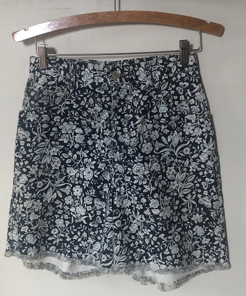 Pantalones Cortos De Colección Hunt Club Para Mujer 8 Azul Marino Denim Estampado Floral Dobladillo Deshilachado Mamá Algodón Foto 1 de 4