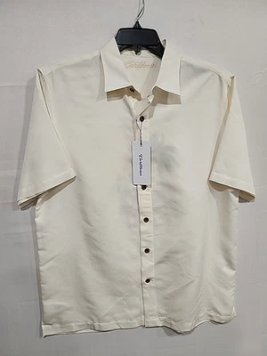 Caribbean NWT Button Up Shirt Mens L, Butter Yellow, Embroidered Back - Image 1 of 4