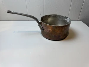 Vintage French 9in Copper Saucepan Made in France Hammered Tin Lining 4.5qt - Picture 1 of 11