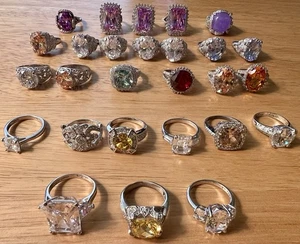 Bulk Lot - 27 Assorted Size & Color Cubic Zirconia Rings - Picture 1 of 14