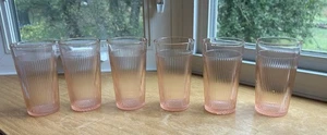 Jeannette Glas 6 hausgemachte rosa Eistee Becher 5 3/8" hoch flach 12 Oz selten - Bild 1 von 11