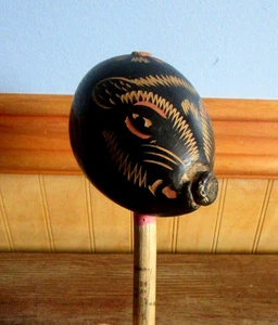 Guatemalan Hand Made Etched/Carved Animal Face Maraca - Picture 1 of 7