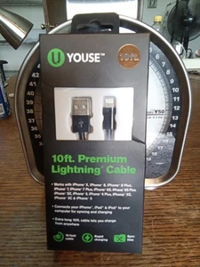 Premium 8 10ft Cable, Black, for Sync and Charging IPhone IPad Ipod - Photo 1 sur 2