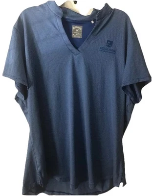 Womens Callaway Opti-Dri Polo V-Neck Short Sleeved Blue Striped Shirt Size-XL - Image 1 of 4