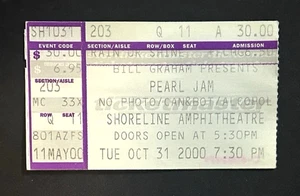 PEARL JAM CONCERT TICKET STUB VINTAGE / OCT. 31, 2000 / SHORELINE AMPHITHEATRE - Picture 1 of 3
