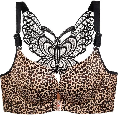 Sujetador push up para mujer estampado de leopardo cierre frontal estrás mariposa talla 40/110 Foto 1 de 4