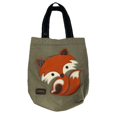 Chala Green Fox Canvas Tote Bag W/ Black Handles Lightly Used - Image 1 of 4