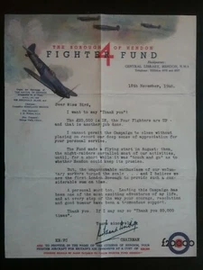 18th NOVEMBER 1940 DOCUMENT HENDON FUND , FIGHTER FUND, WWII HISTORY Reenactment - Picture 1 of 8