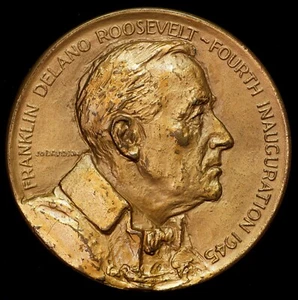 1945 Franklin D. Roosevelt Inaugural Fourth Term US Mint Medal Bronze 45mm - Bild 1 von 2