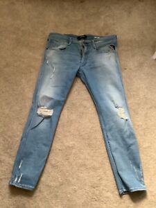 Replay Mens Aged Anbass Jeans W36 L30 Blue Vgc Designer Casual