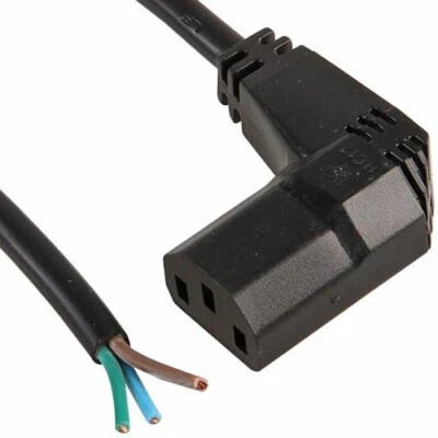 3M, 90° RIGHT ANGLE IEC C13 SOCKET TO BARE/OPEN ENDS BLACK CABLE,LCD KETTLE LEAD - Image 1 of 3