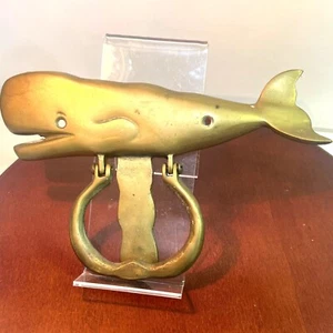 Whale-Shaped Brass Door Knocker For Home Decor Or Nautical Theme 7.5" Top To Bot - Picture 1 of 5