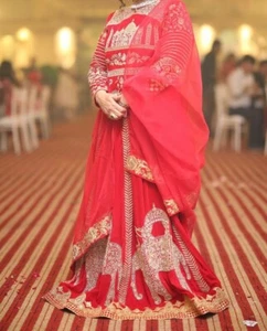Asian Indian Pakistani Traditional Red Wedding Reception Lehenga Dress - Picture 1 of 9