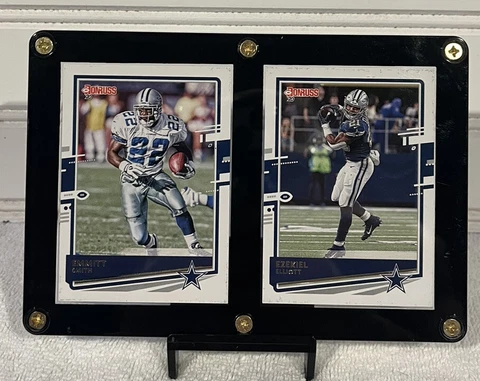 Dallas Cowboys 2020 Panini Emmitt Smith & Zeke Elliot 2 Card Plaque with Stand Cover