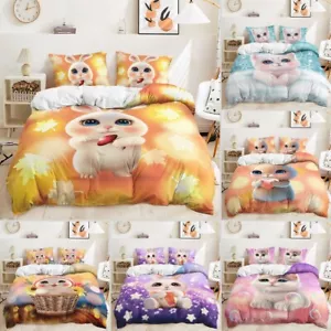 Cute Bunny Bedding Set 2/3 PCS Quilt Duvet Cover Dorm Gifts Single Double King - Picture 1 of 14