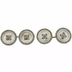 Classic Real Button Look Pure 10k Two Tone Gold With Round Shiny CZ Cufflink Set - Picture 1 of 4