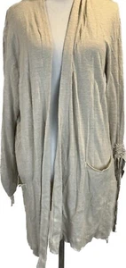 J Jill Love Leinen Damen Strickjacke Gr. L beige vorne offen geraffte Ärmel - Bild 1 von 7