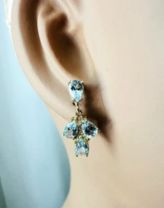 Estate 14K Yellow Gold Aquamarine Dangle Stud Earrings - Picture 1 of 8