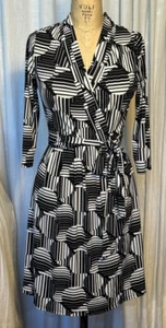 Liz Claiborne Womens Blk+White Jersey Dress Sz S Pre-owned - Picture 1 of 7