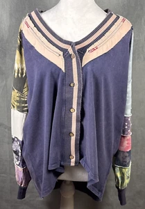 Free People Marley Tee Mix Print Top Oversized Blau/Multi Print Gr. Small Artsy - Bild 1 von 9