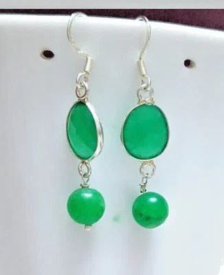 Pendientes colgantes de plata de ley 925 con piedras preciosas de ónix... - Imagen 1 de 2