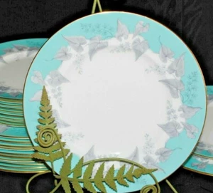 VINTAGE WEDGWOOD BUXTON TURQUOISE GOLD TRIM GRAY LUNCHEON SALAD PLATE ENGLAND 9" - Picture 1 of 10