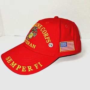 U.S. Marine Corps USMC Veteran Semper FI Licensed Red Baseball Cap With HD Pin - Picture 1 of 8
