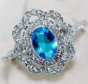 Anillo de plata esterlina maciza 925 aguamarina y topacio de 2 quilates joyería talla 6 y 6-5 - Imagen 1 de 3