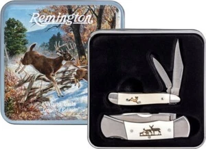 Remington Whitetails Gift Set Pocket Knife Stainless Steel Blades Bone Handles - Picture 1 of 1