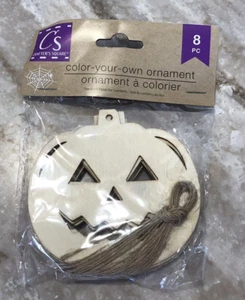 Ornamenti artigianali in legno di Halloween 8 pz colore tuo Jack O Lanterna decorazione bambini NUOVO - Foto 1 di 2