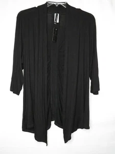 NWT RENDEZVOUS BLACK GATHERED BACK 3/4 SLEEVE OPEN KNIT CARDIGAN SZ 2X #A451 - Picture 1 of 3